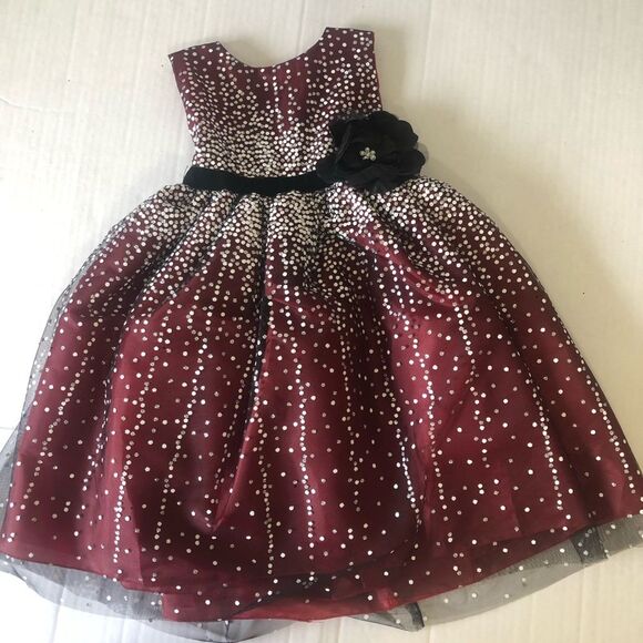 Red Sequin Dress with Velvet Flower Sash Sz 3T Special Occasion Holiday Wedding - Picture 2 of 10